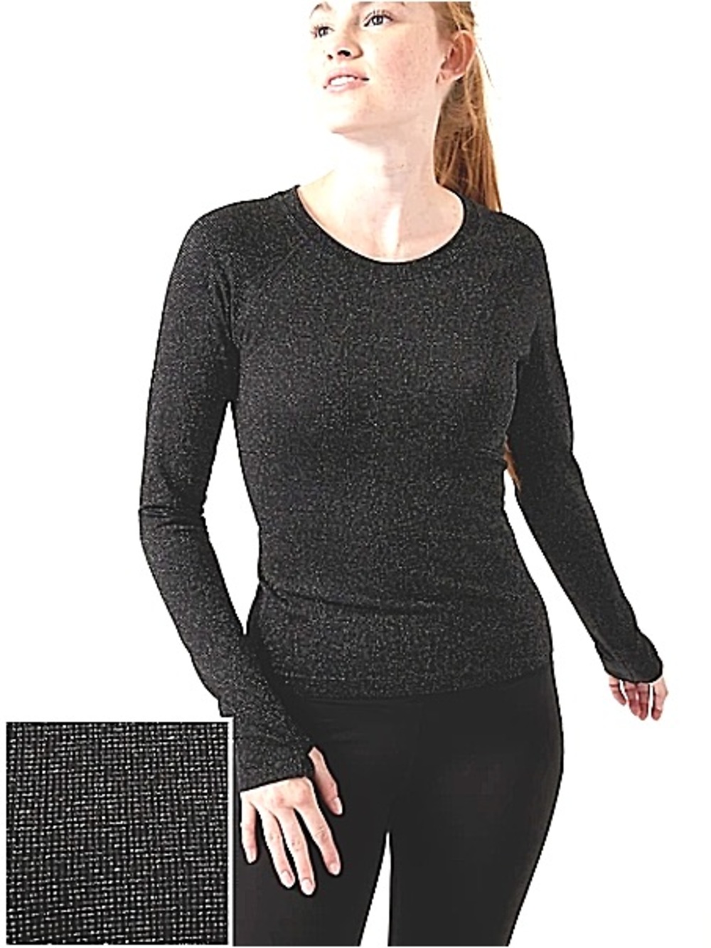 Athleta Black Momentum Sparkle Long Sleeve Tee